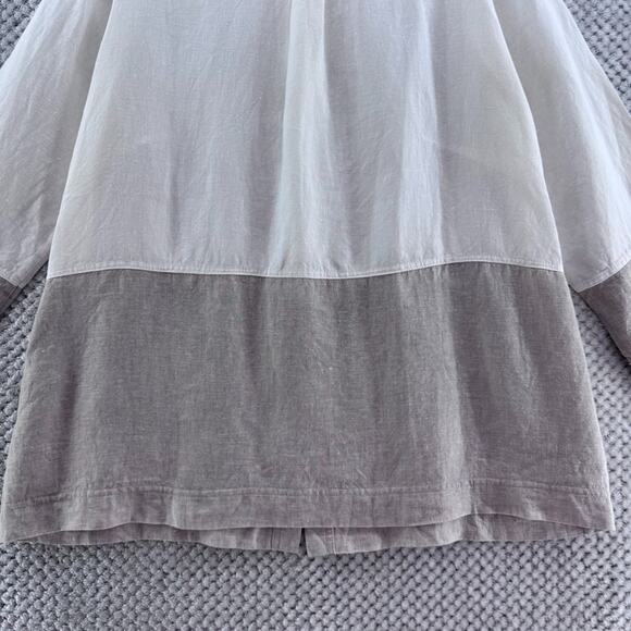 iLinen Top Womens M Beige Linen Colorblock Tunic Button Front Pockets Lagenlook - Picture 13 of 13